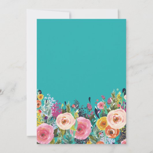 ターコイズ フラワー 50歳の誕生日 招待状 (裏面)