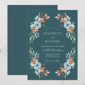 ターコイズ フローラル アーチ ウェディング 招待状 (正面/裏面)