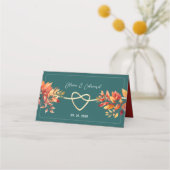 ターコイズ ブォホ 秋のウェディング プレイスカード (裏面)