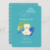 ターコイズ ブホ テディベア ベビーシャワー 招待状 (正面/裏面)