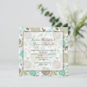 ターコイズ ブラウン タン オリーブ フラワー アブストラクト ポストウェディング 招待状 (スタンド正面)
