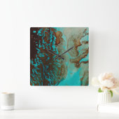 ターコイズ、ブラウン、タン スクエア壁時計 (ホーム)