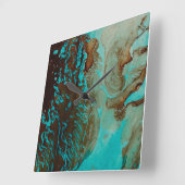 ターコイズ、ブラウン、タン スクエア壁時計 (傾斜)