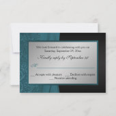 ターコイズ＆ブラックのダマスク柄モノグラムの返信カード 招待状 (裏面)