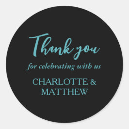 ターコイズ&ブラックの結婚クラシックラウンドステッカー ラウンドシール