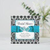 ターコイズ、ブラックダマスクラブハートブライダルシャワー 招待状 (スタンド正面)