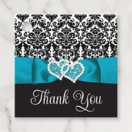 ターコイズ、ブラックダマスクラブハート結婚ズ フェイバータグ