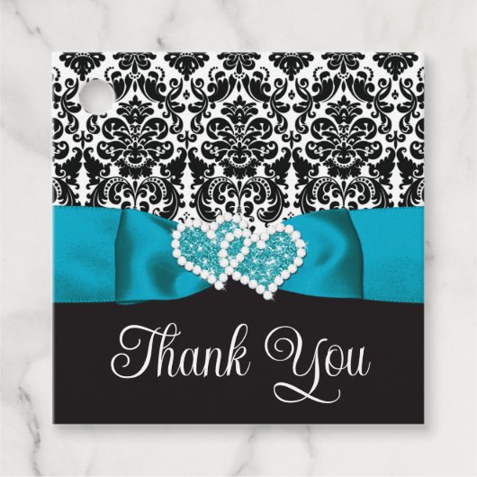 ターコイズ、ブラックダマスクラブハート結婚ズ フェイバータグ (正面)