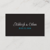 ターコイズ、ブラックダマスクラブハート結婚ズ プレイスカード (裏面)