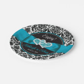 ターコイズ、ブラックダマスクラブハート結婚ズ ペーパープレート (アングル)