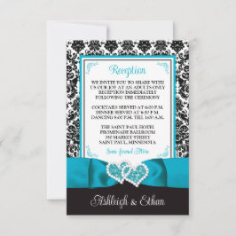 ターコイズ、ブラックダマスク、ラブハートエンクロージャ 出欠カード