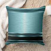 ターコイズ&ブラックメタリックブラッシュアルミニウムルック クッション (ブランケット)