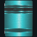 ターコイズ&ブラックメタリックブラッシュアルミニウムルック iPadスマートカバー<br><div class="desc">ブラックとターコイズの金属デザインブラシ付きアルミニウムの外観パターン。カスタムとオプションのモノグラムデザインは他の製品で利用可能であり、当社が提供する任意の製品で要求することができる。これは金属ではなく金属に見えるイメージだ。</div>