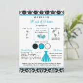 ターコイズ、ブラックラブハーツのブライズメイドインフォカード 招待状 (スタンド正面)