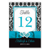 ターコイズ、ブラックラブハート結婚のテーブル番号 テーブルナンバー (裏面)