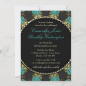 ターコイズ ブラック ゴールド スパークル ウェディング 招待状 (裏面)