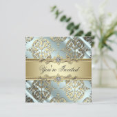 ターコイズ ブラック ゴールド ダマスク パーティー 招待状 (スタンド正面)