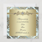 ターコイズ ブラック ゴールド ダマスク パーティー 招待状 (裏面)