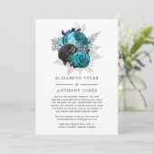 ターコイズ、ブラック、シルバーの花柄の結婚式最新情報 案内状 (スタンド正面)