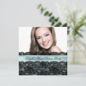 ターコイズ ブラック フォト スウィート シックスティーン バースデー パーティー 招待状 (スタンド正面)