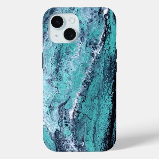 ターコイズ＆ブラック 抽象的マーブル Case-Mate iPhoneケース (裏面)