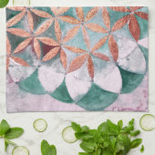 ターコイズ ブラッシュ ピンク パステル アブストラクト ウォーターカラー パターン キッチンタオル (折り畳み)