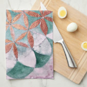 ターコイズ ブラッシュ ピンク パステル アブストラクト ウォーターカラー パターン キッチンタオル (四つ折り)