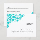 ターコイズ ブルーのかわいい花柄の返信カード 招待状 (正面/裏面)