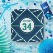 ターコイズ＆ブルーのスポーツをテーマにした紙皿 ペーパープレート (パーティー)