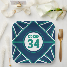 ターコイズ＆ブルーのスポーツをテーマにした紙皿 ペーパープレート