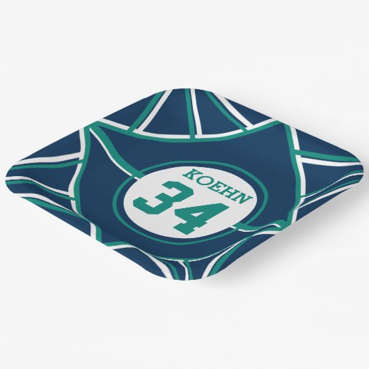 ターコイズ＆ブルーのスポーツをテーマにした紙皿 ペーパープレート (傾斜あり)