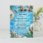 ターコイズ ブルーの元気な夏のプールパーティー 招待状 (スタンド正面)