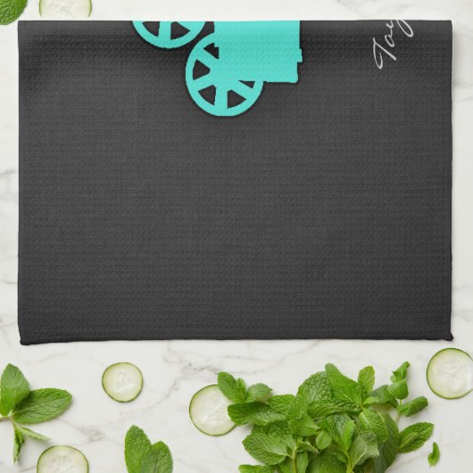 ターコイズ;ブルーグリーンムービーカメラ キッチンタオル (折り畳み)