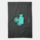 ターコイズ;ブルーグリーンムービーカメラ キッチンタオル (縦)