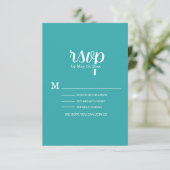 ターコイズ ブルー ホワイト ウェディング RSVP カード (スタンド正面)
