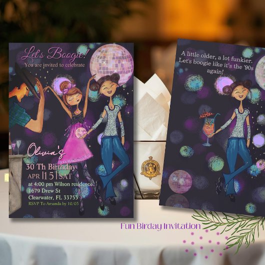 ターコイズ & ブルー レトロ ディスコ 30歳の誕生日招待状 招待状