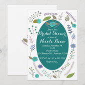 ターコイズ ブルー 植物 花 ブライダル シャワー 招待状 (正面/裏面)