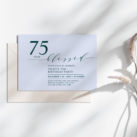 ターコイズ & ブルー | 75周年 愛されて75歳の誕生日パーティー 招待状