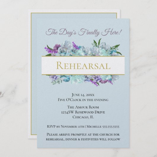 ターコイズ ブーケ ラスティック ウェディング スイート リハーサル パーティー 招待状 (正面/裏面)