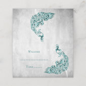 ターコイズ ペコック リーフ ヴァイン 受付案内カード プレイスカード (外部開封)