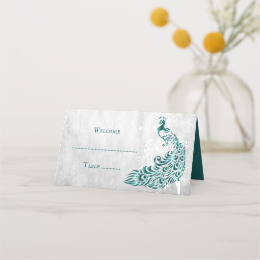ターコイズ ペコック リーフ ヴァイン 受付案内カード プレイスカード (正面)