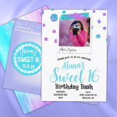 ターコイズ、ホットピンクグリッター水玉模様スイーツ16 招待状