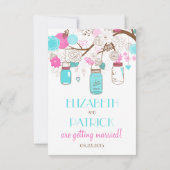 ターコイズ & ホットピンク メイソンジャー 結婚式出欠確認カード 出欠カード (裏面)