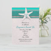 ターコイズ＆ホワイトのヒトデビーチ スイート16招待状 招待状 (スタンド正面)