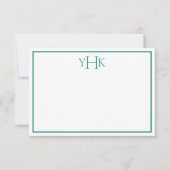 ターコイズ＆ホワイトのモノグラムフラット便箋 招待状 (正面)