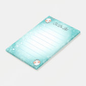 ターコイズ&ホワイトのラインに乗ったかわいい白いねずみ ポストイット (アングル)