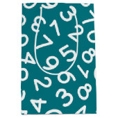 ターコイズ＆ホワイトの数字 – 楽しい数学の先生 ミディアムペーパーバッグ (正面)