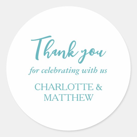 ターコイズ&ホワイトの結婚クラシックラウンドステッカー ラウンドシール (正面)