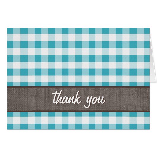 ターコイズ&ホワイトギンガムキャンバスサンキューカード (正面横)