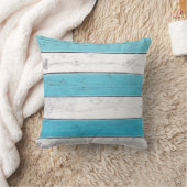 ターコイズ&ホワイトストライプのピロー クッション (ブランケット)